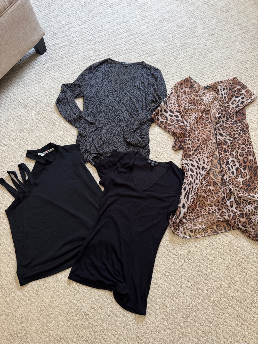 INC International Concepts Black V-Neck Short Sleeve Top Bundle Lot of 4